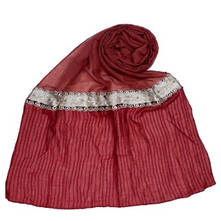 Designer Lace Crush Stole - Maroon